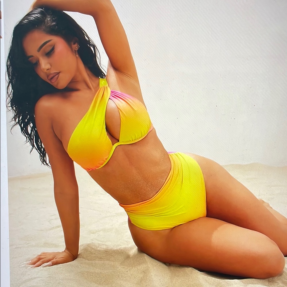Fashion Nova Yellow Pink Bikini Swimwear